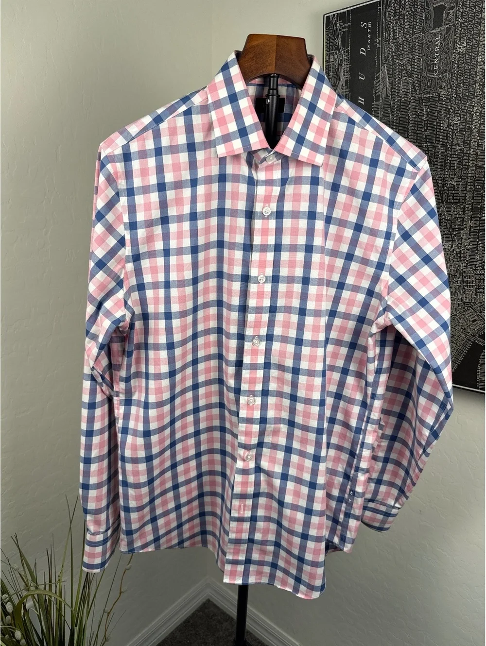 J.Crew BI050 Flex Washed Slim Fit Pink Blue Plaid Button Down Shirt Men's M